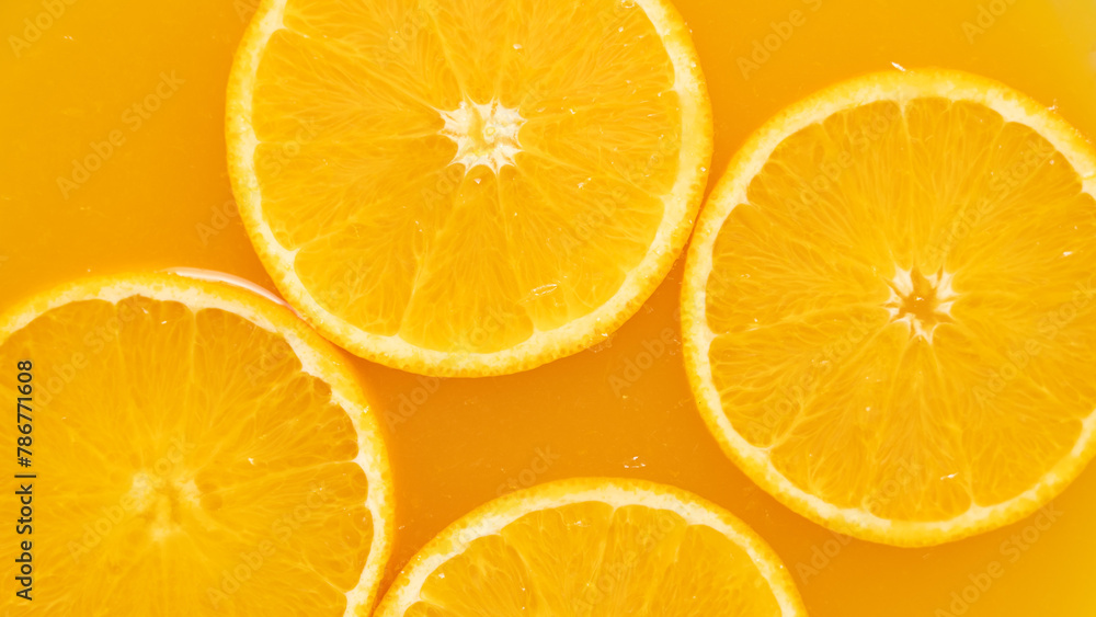 Orange slices in orange juice.Refreshing citrus fruit. Orange slices in orange juice.Refreshing citrus fruit.
