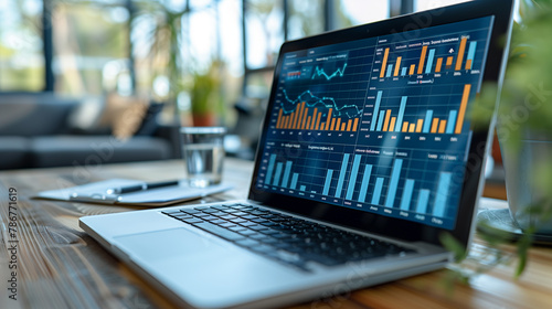 Management System to make report metrics connected to database. Corporate strategy for finance, operations, sales, marketing. finance data analytics graph.