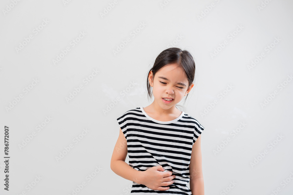 Cute little girl asia suffering from stomach ache, Cute little girl asia suffering from stomach ache,