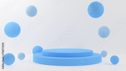 3D rendering abstract blue shape podium Perfect platforms for showing your beauty products on white background