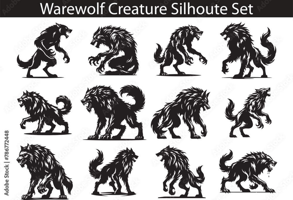 Mythic Creature Werewolf Silhouette Vector Set