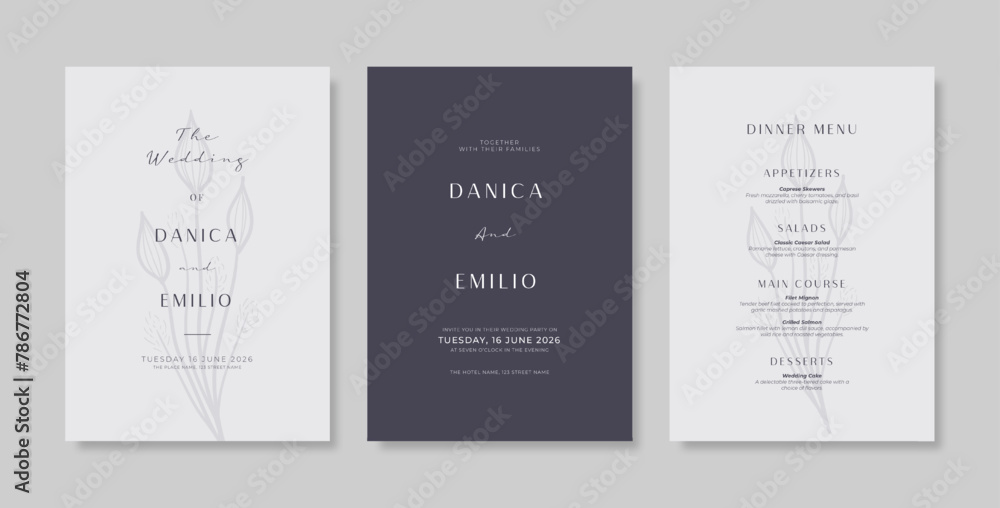 Fototapeta premium Premium wedding invitation template. Wedding engagement template with monchrome style. engraved wedding invitation template