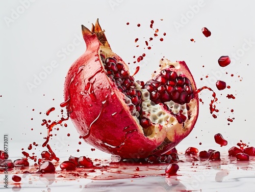 Exploding pomegranate with splashing juice photo