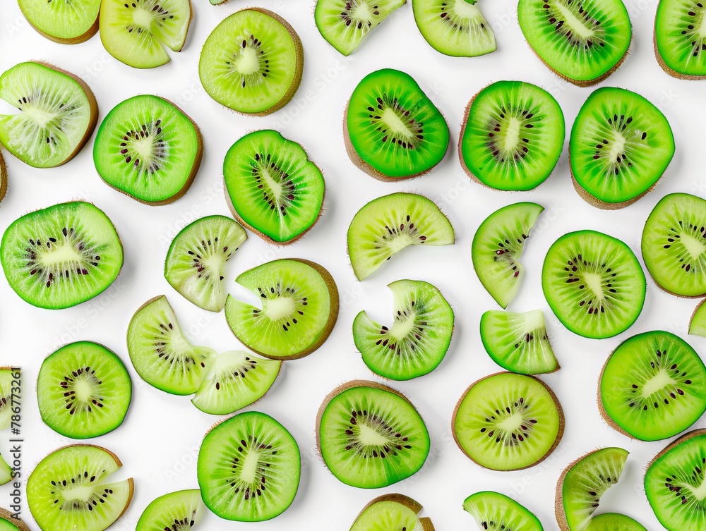 Fototapeta premium Creative pattern of kiwi slices on white backdrop