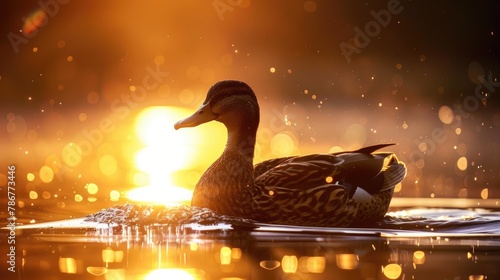 Duck illuminated by the morning sun