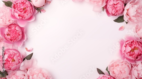 Fototapeta Naklejka Na Ścianę i Meble -  Elegant Pink Peonies Arranged as a Border on a White Background