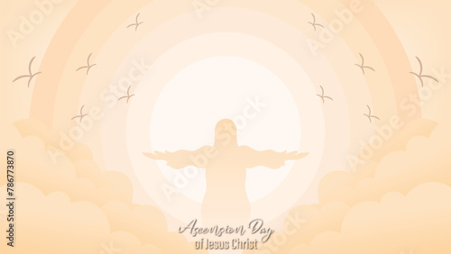 vector design for greeting the ascension of Jesus the Messiah for Christians. with ornaments of sky, clouds, Jesus, cross