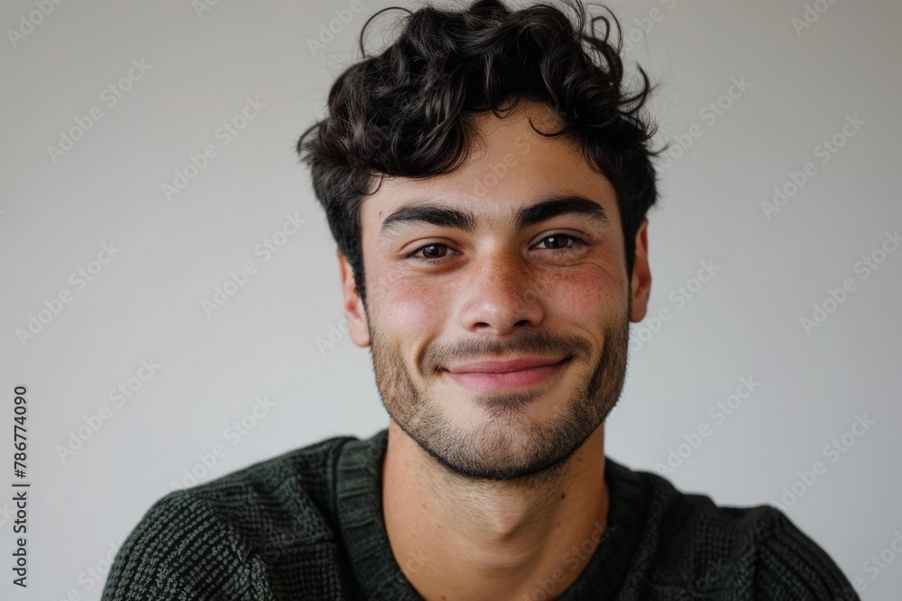 Portrait of a handsome young man smiling at the camera on a gray background Portrait of a handsome young man smiling at the camera on a gray background