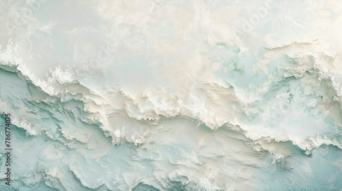 A sense of peace washes over the scene as delicate waves of ivory and pastel blue create a serene and ethereal backdrop.