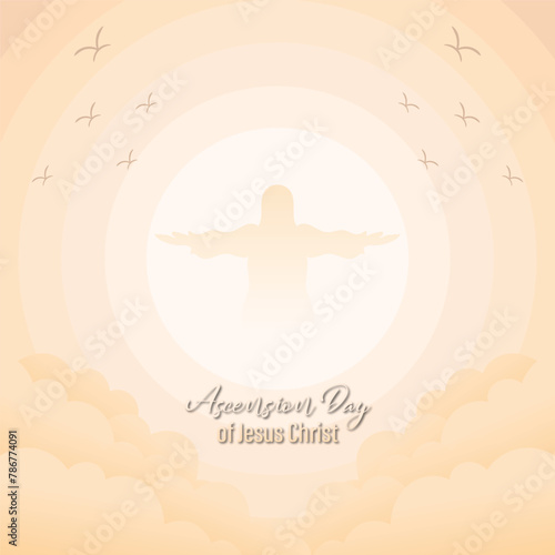 vector design for greeting the ascension of Jesus the Messiah for Christians. with ornaments of sky, clouds, Jesus, cross