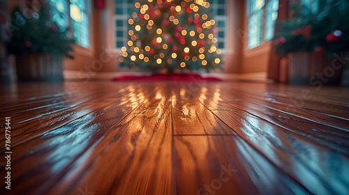 Low angle shot of Christmas tree - wood plots - worm’s eye view  photo