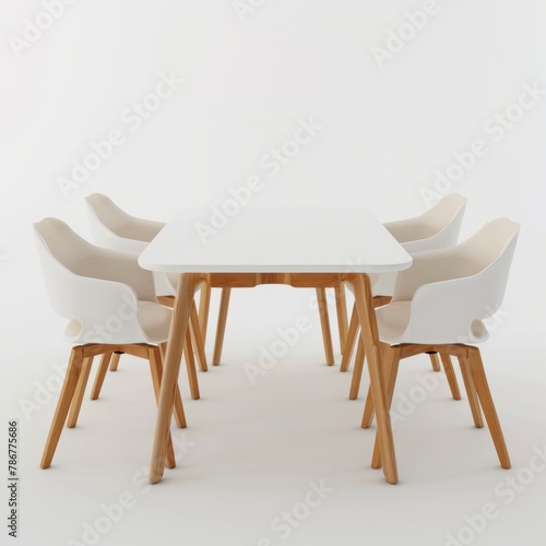 3D Render of a minimalist dining table and chairs  on isolated white background  Generative AI