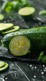 Beautiful presentation of Sliced zucchinis, hyperrealistic food photography