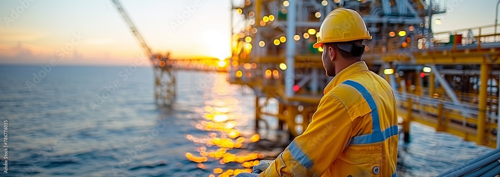 Engineer standing at Industrial view at oil refinery plant from industry zone.