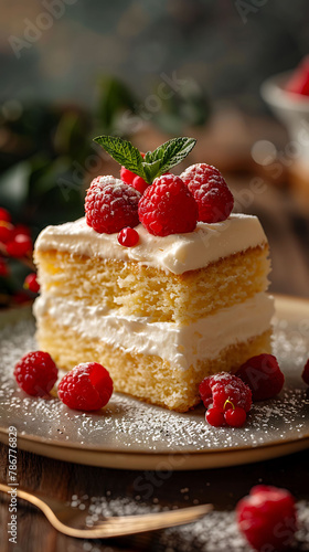 Beautiful presentation of Tres Leches Cake, hyperrealistic food photography
