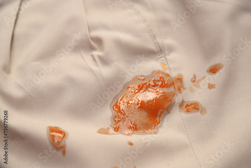 Dirty jam stain food on pant from eating. stain for cleaning concept