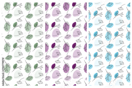 Outline branches with spots in trendy marker shades Set of 2 Seamless patterns Abstract background