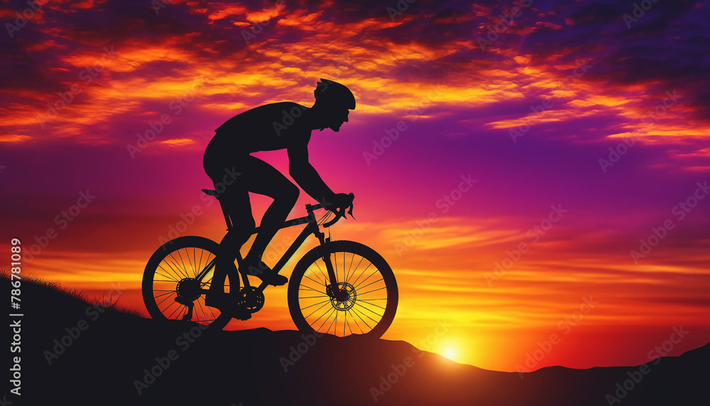 Obraz premium Sunset Cyclist Silhouette 