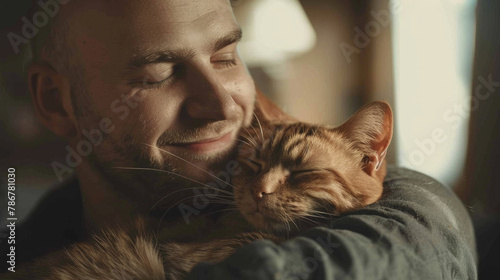 A man is holding a cat and smiling