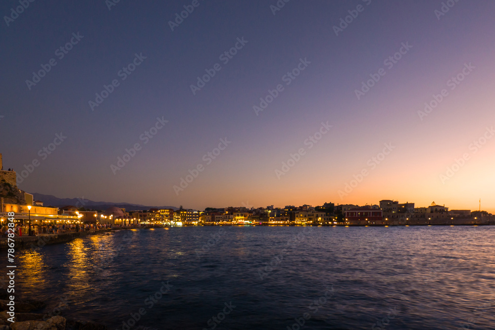 Old Venetian port town at evening (Chania, Crete, Greece)