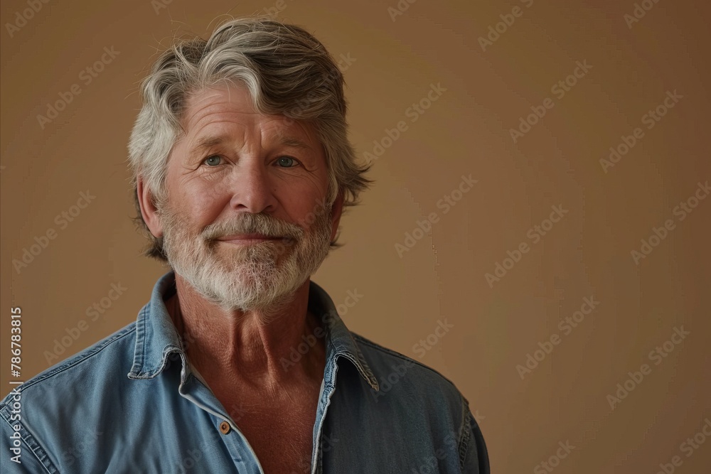 Portrait of a handsome senior man with grey hair and beard. Portrait of a handsome senior man with grey hair and beard.