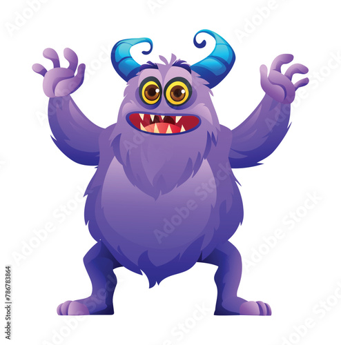 Funny furry monster. Vector cartoon character illustration