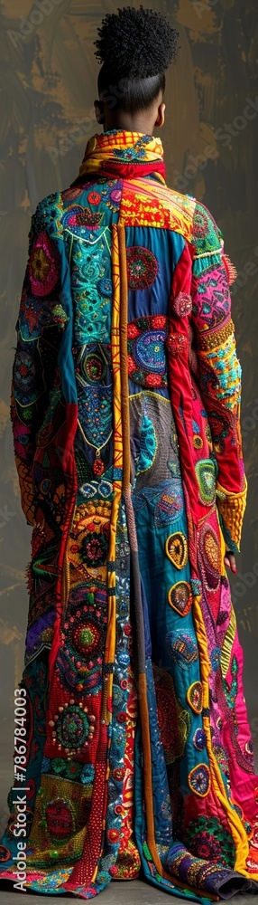 A vibrant coat bursting with colors and textures from exotic cultures, draped elegantly in a photography style shot, capturing the essence of diversity and global unity Photography, Golden hour, A vibrant coat bursting with colors and textures from exotic cultures, draped elegantly in a photography style shot, capturing the essence of diversity and global unity Photography, Golden hour,