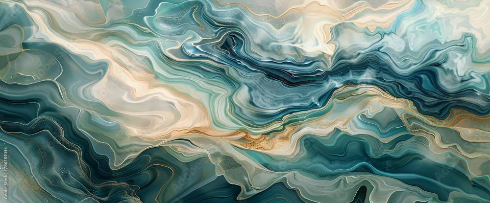 Obraz premium Abstract Liquid Art Background in Teal and Gold Modern Fluid Design for Wall Art and Digital Projects