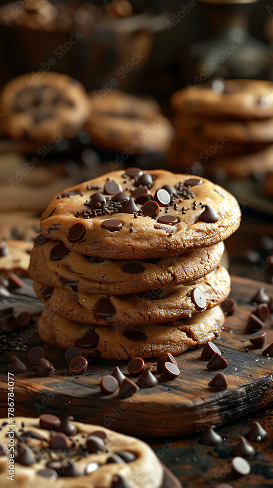 Beautiful presentation of Chocolate Chip Cookies, hyperrealistic food photography