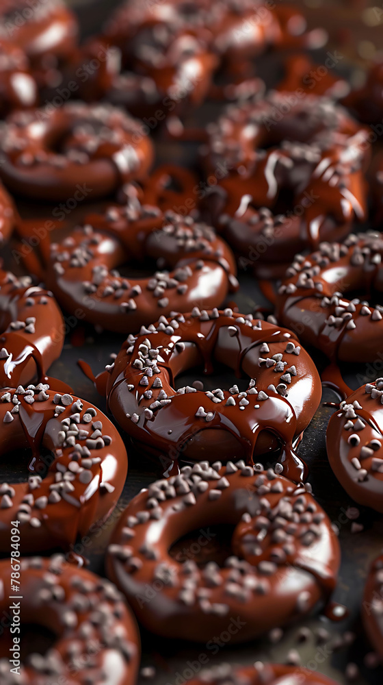 Beautiful presentation of Chocolate-covered pretzels, hyperrealistic food photography