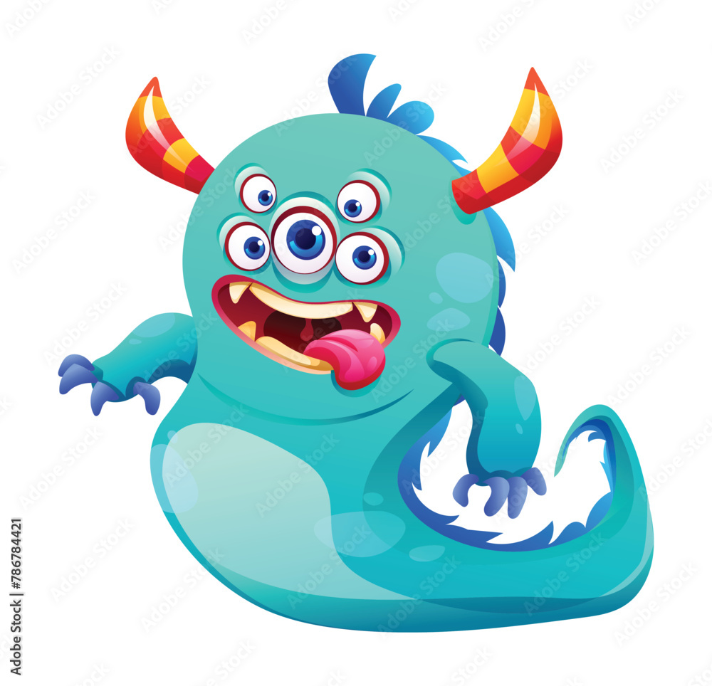 Fototapeta premium Funny furry monster cartoon character. Vector illustration isolated on white background