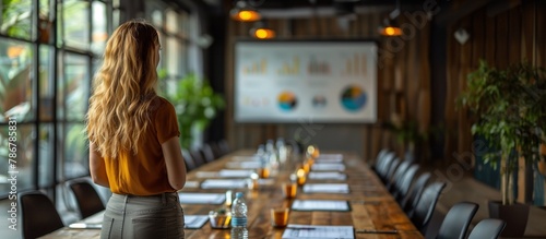 Professional Preparing for Presentation in Empty Conference Room
