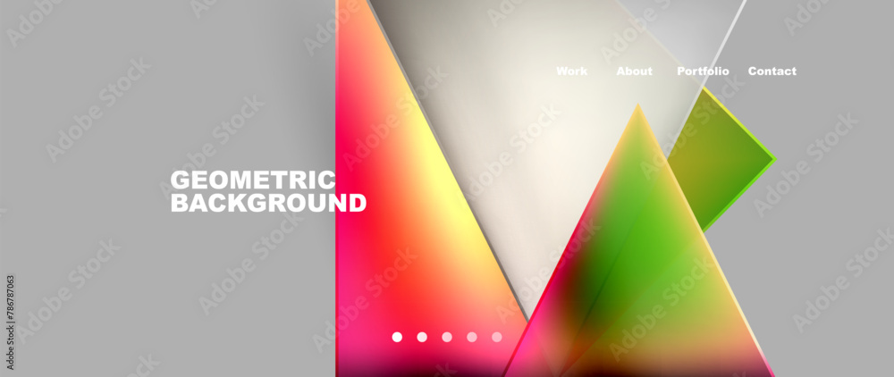 An artistic geometric background featuring colorful triangles and rectangles in tints and shades of magenta and electric blue on a gray paper, creating a symmetrical pattern An artistic geometric background featuring colorful triangles and rectangles in tints and shades of magenta and electric blue on a gray paper, creating a symmetrical pattern