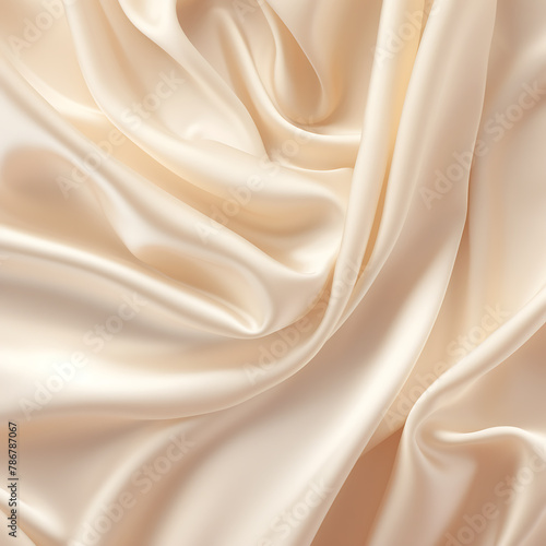 Closeup of rippled beige silk fabric. Whole background.