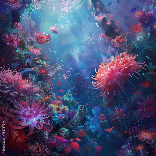 Dive deep into the mesmerizing Underwater Worlds with a Digital Rendering Technique that brings every detail to life Visualize a magical underwater kingdom with vibrant colors and mystical creatures