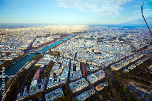 Fototapeta Naklejka Na Ścianę i Meble -  Panoramic view of summer Paris with avenues, houses and trees