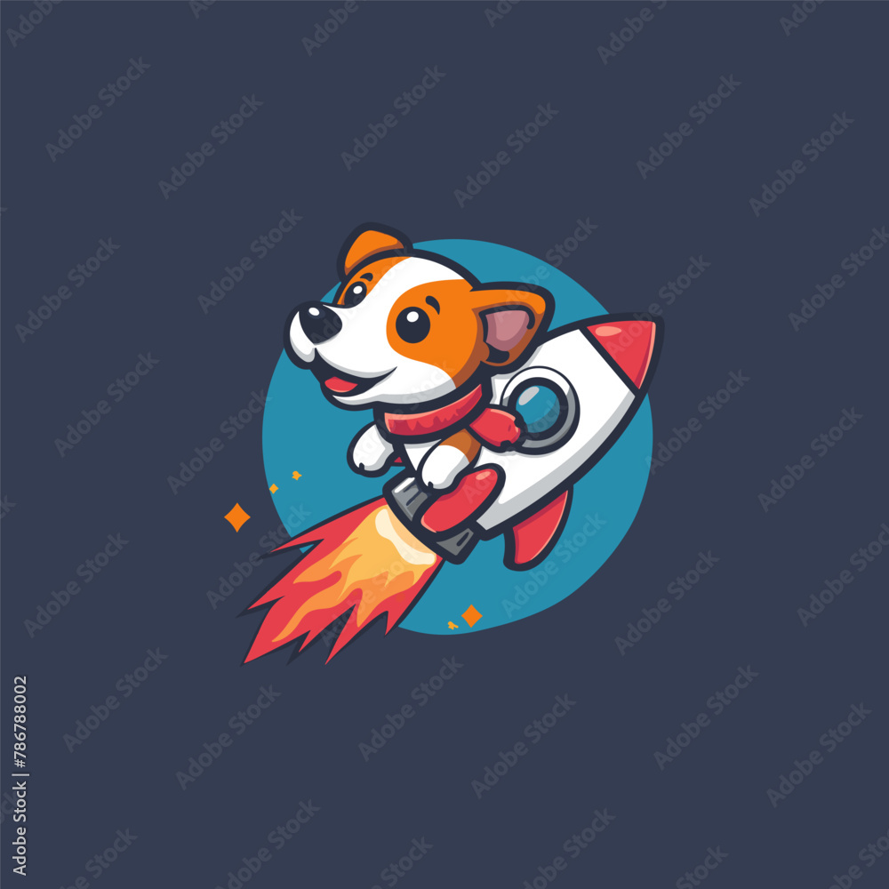 Fototapeta premium Dog riding rocket logo design vector illustration template