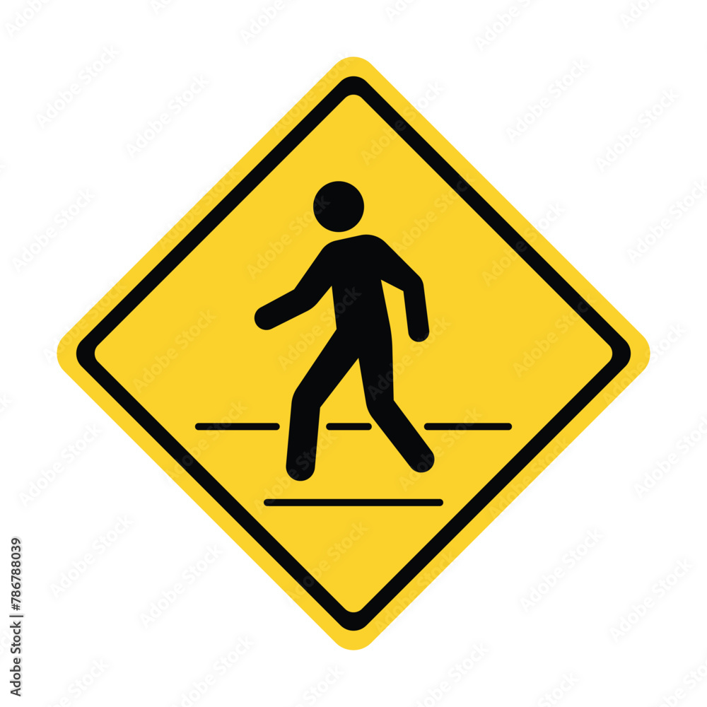 pedestrian crossing area sign direction left yellow square sign walkway direction right zebra cross pedestrian crossing area sign direction left yellow square sign walkway direction right zebra cross