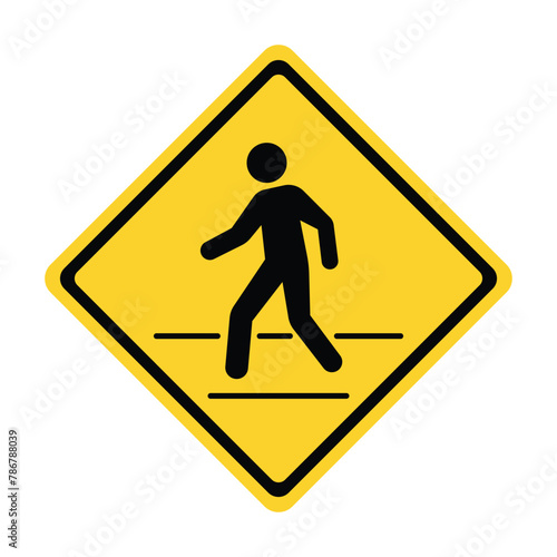 pedestrian crossing area sign direction left yellow square sign walkway direction right zebra cross