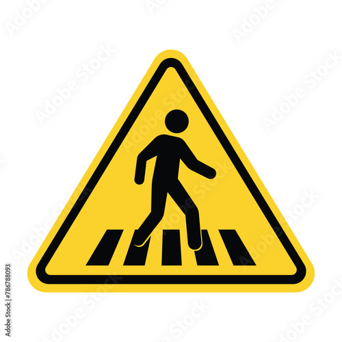 pedestrian walk road crossing safety warning sign direction right pedestrian road crossing area zebra cross yellow triangle sign