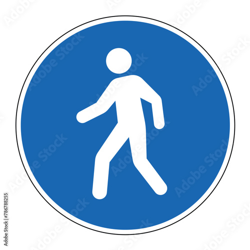 pedestrian walkway sign blue round background