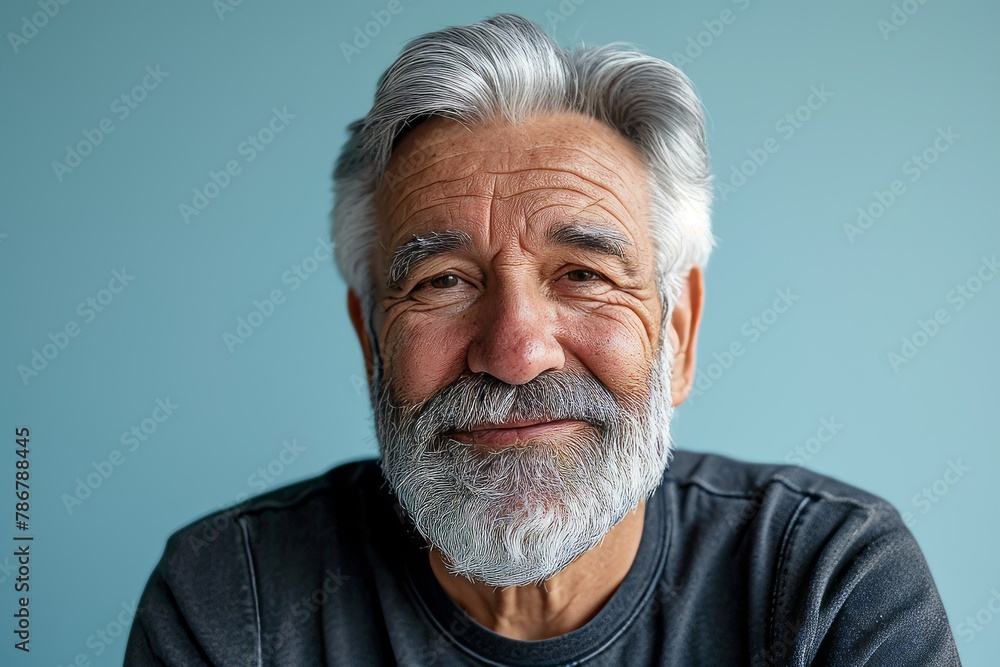 Portrait of a senior man with gray beard on a blue background Portrait of a senior man with gray beard on a blue background
