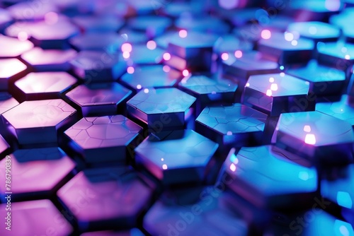 A close up of a purple and blue hexagons.