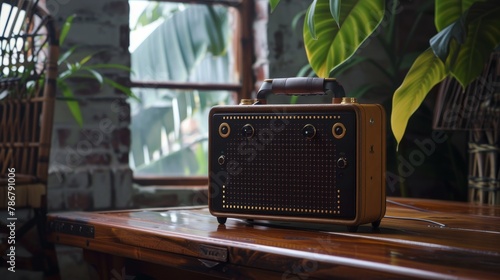 Vintage-designed wireless portable speaker, perfect for musical entertainment at any location