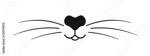Dog, cat or bunny nose, mouth and whiskers. Signboard design for pet grooming and bathing salon or domestic animals store isolated on white background. Vector graphic illustration.