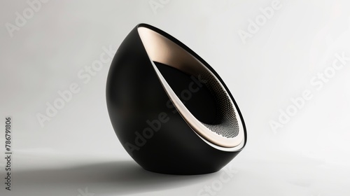 Modern wireless speaker, designed with luxury in mind, isolated on a stark white background, highlighting its sleek curves