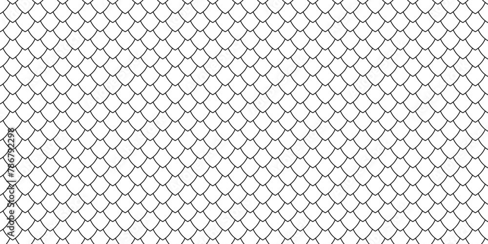 Dragon, lizard or snake scale pattern. Reptile skin or fish squama texture. Lattice background. Medieval armor ornament. Tile roofing design. Mermaid tail print. Vector graphic illustration.
