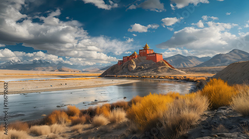 Samye's Majesty: A Wide View of Tibet's First Monastery in Vibrant Color © Phrygian