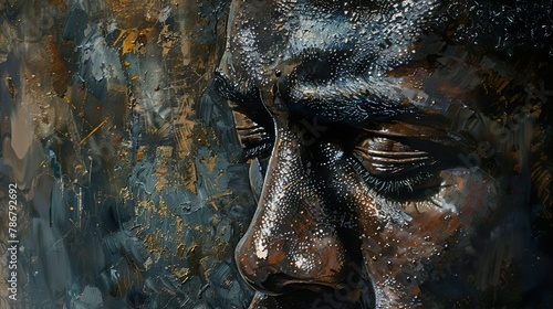 Retrato em close de um rosto masculino em arte de tinta. photo