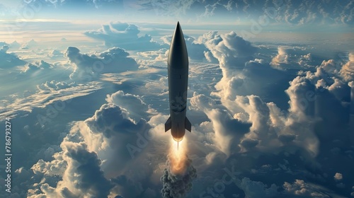 A missile soars through the clouds, a chilling display of nuclear and chemical weapon capabilities photo